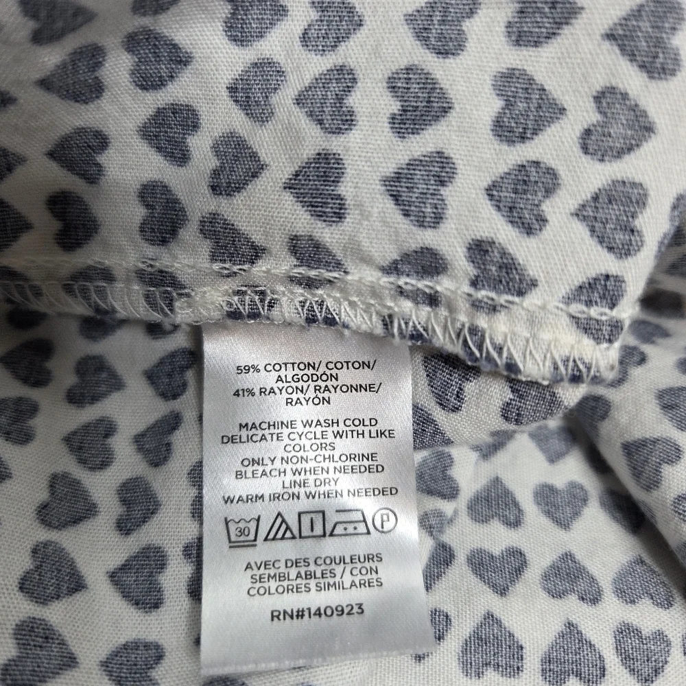 LOFT Navy Blue & White Heart-Print Puff Sleeve Blouse-Size XS Petites